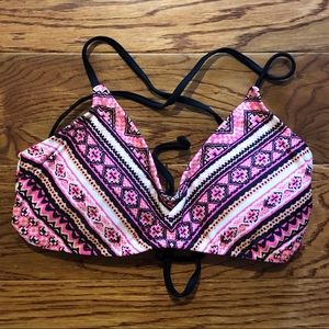 Pink patterned bikini cross-back top